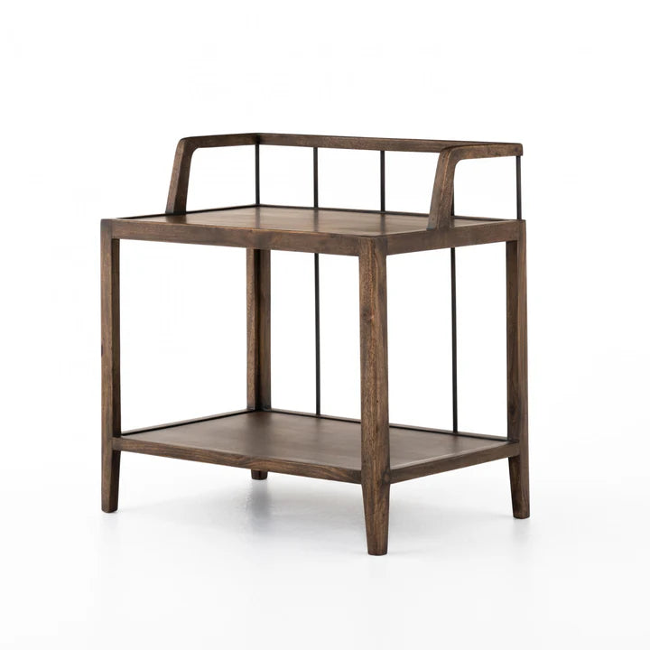 Iron + Mango Wood Night Stand in Pecan Finish