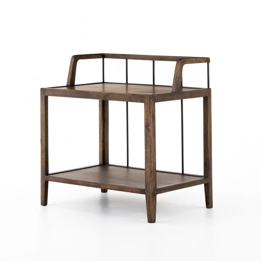Iron + Mango Wood Night Stand in Pecan Finish