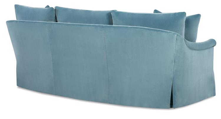 Curved Blue Velvet Skirted Sofa