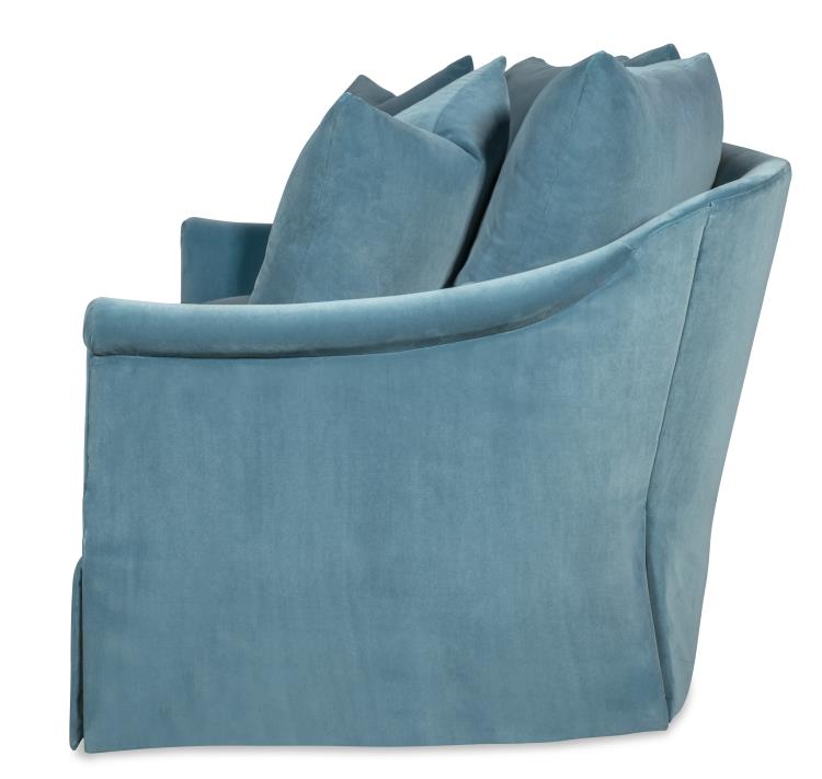 Curved Blue Velvet Skirted Sofa