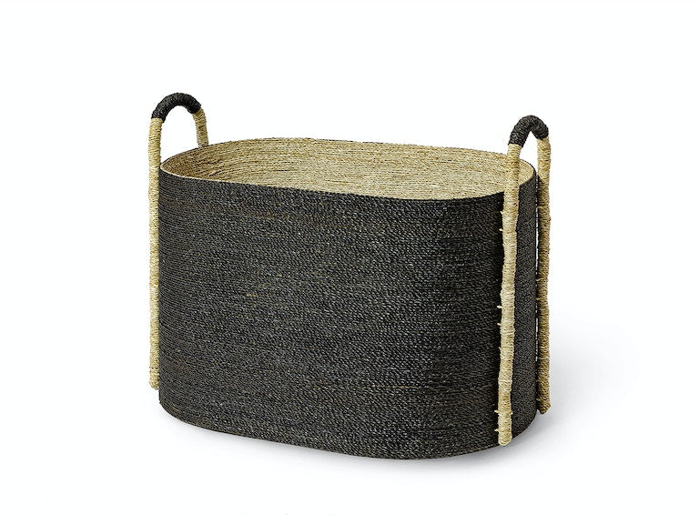 Black + Natural Hand-Woven Seagrass Basket, Oval