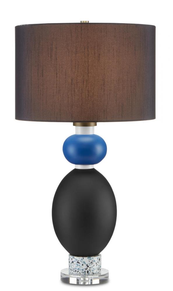 Optic Glass Lamp in Black + Blue with Black Drum Shade