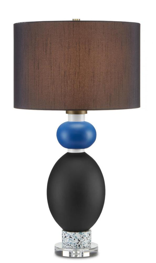 Optic Glass Lamp in Black + Blue with Black Drum Shade