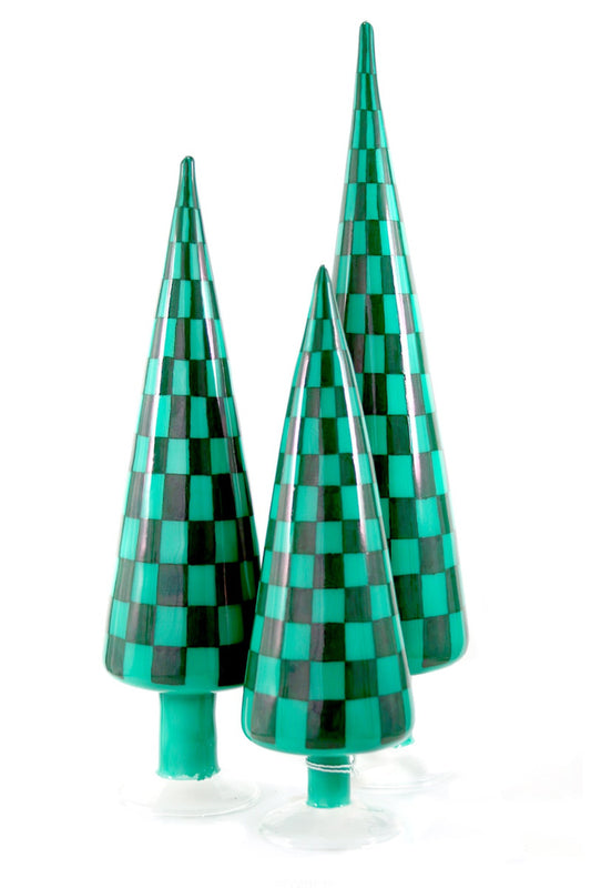 Glass Green Checkered  Christmas Trees