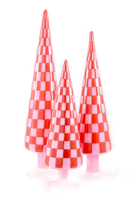 Glass Pink Checkered  Christmas Trees
