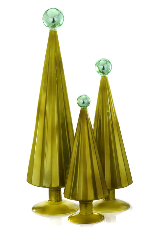 Glass Pleated Christmas Tree, Moss and Aqua