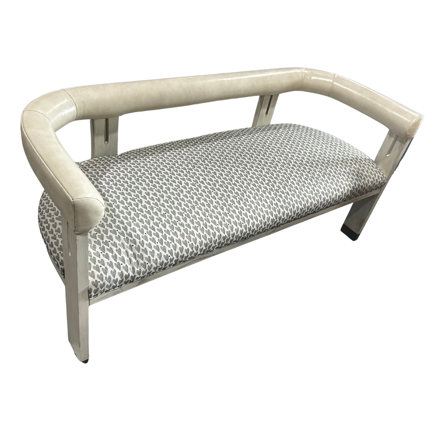 Curve Bench in Canyon Putty Leather and Hearts