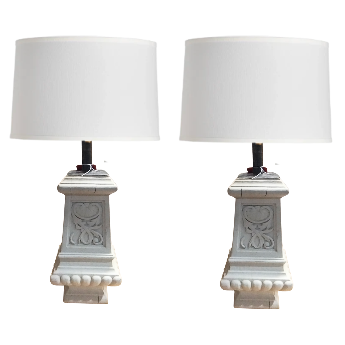 Pair of Painted Oak Lamps from Billard Table Base