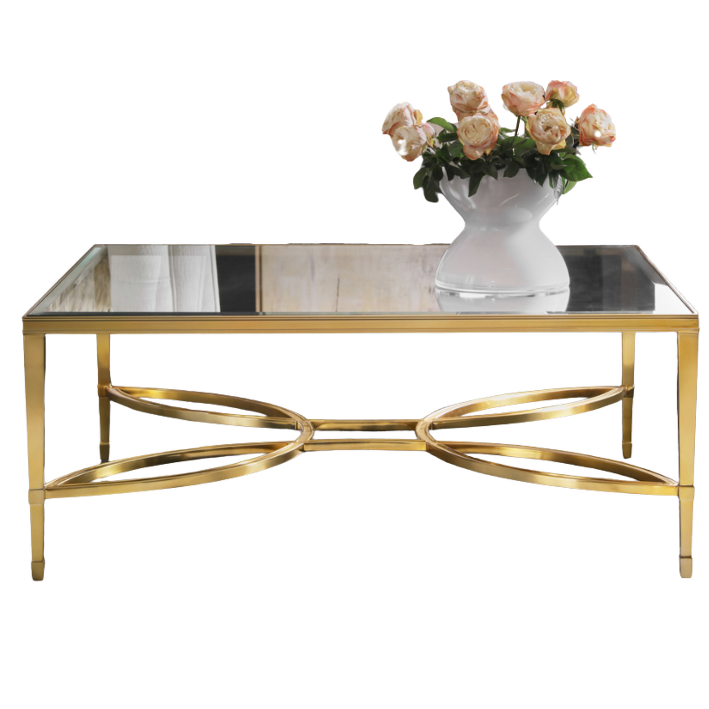 Polished Brass and Glass Square Cocktail Table