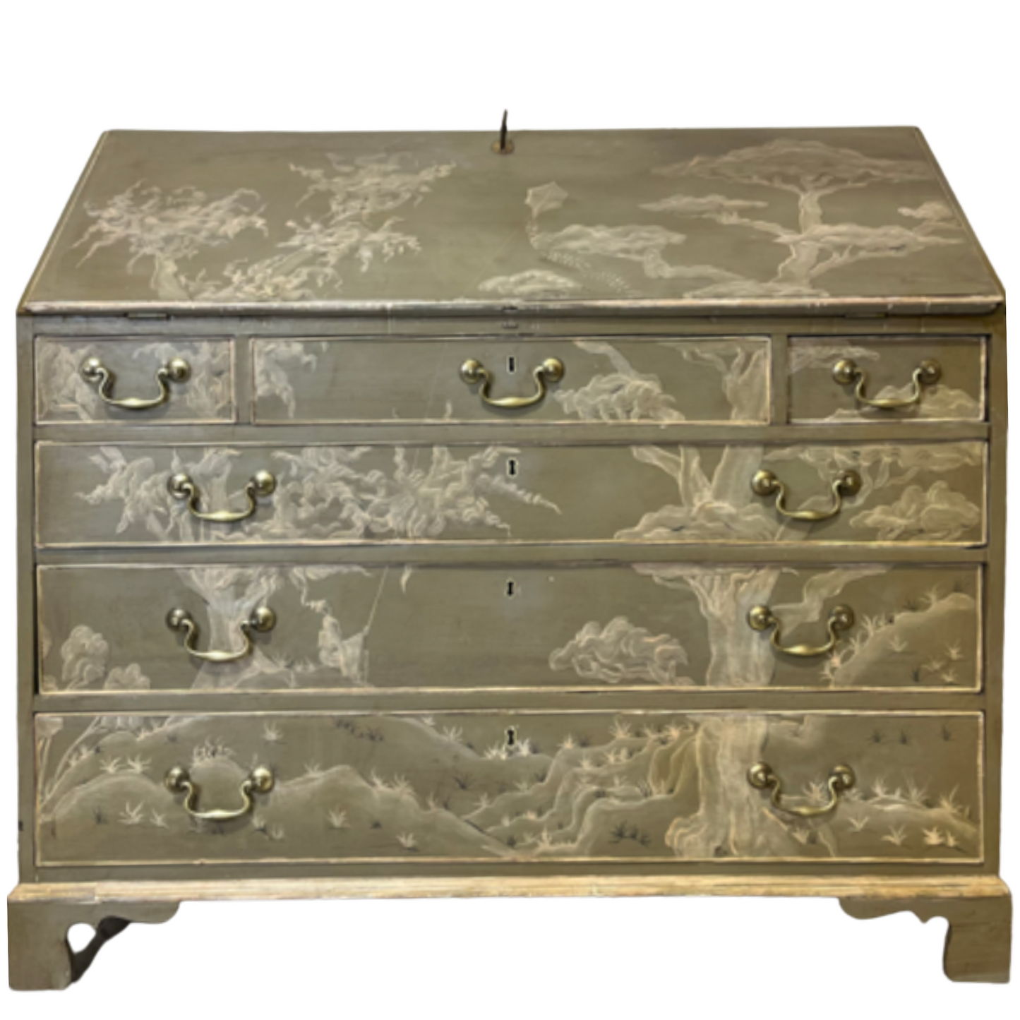 Sage Green English Flap Cabinet with White Chinoiserie