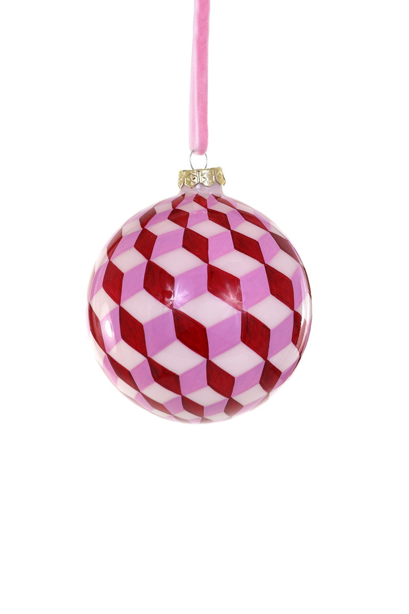 Glass Tumbling Blocks Ornament- Pink
