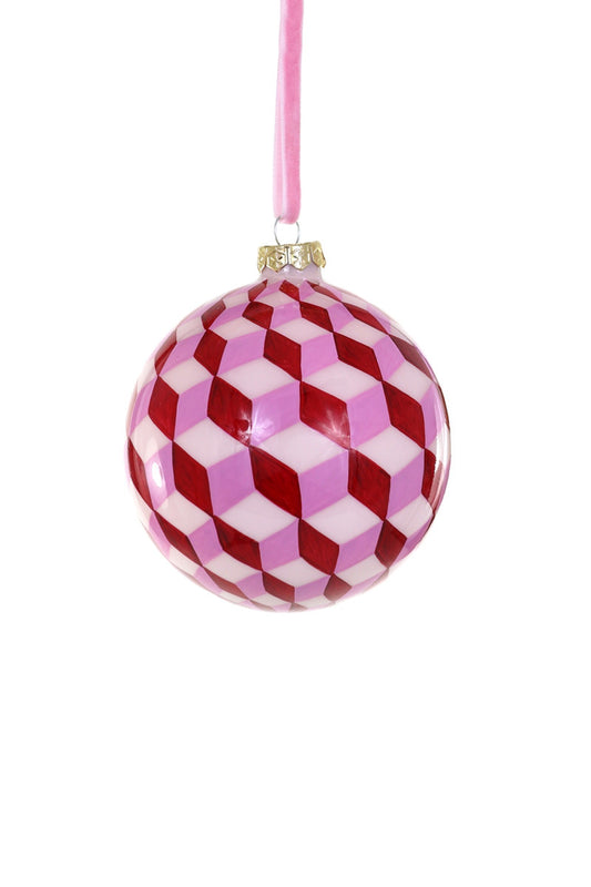 Glass Tumbling Blocks Ornament- Pink