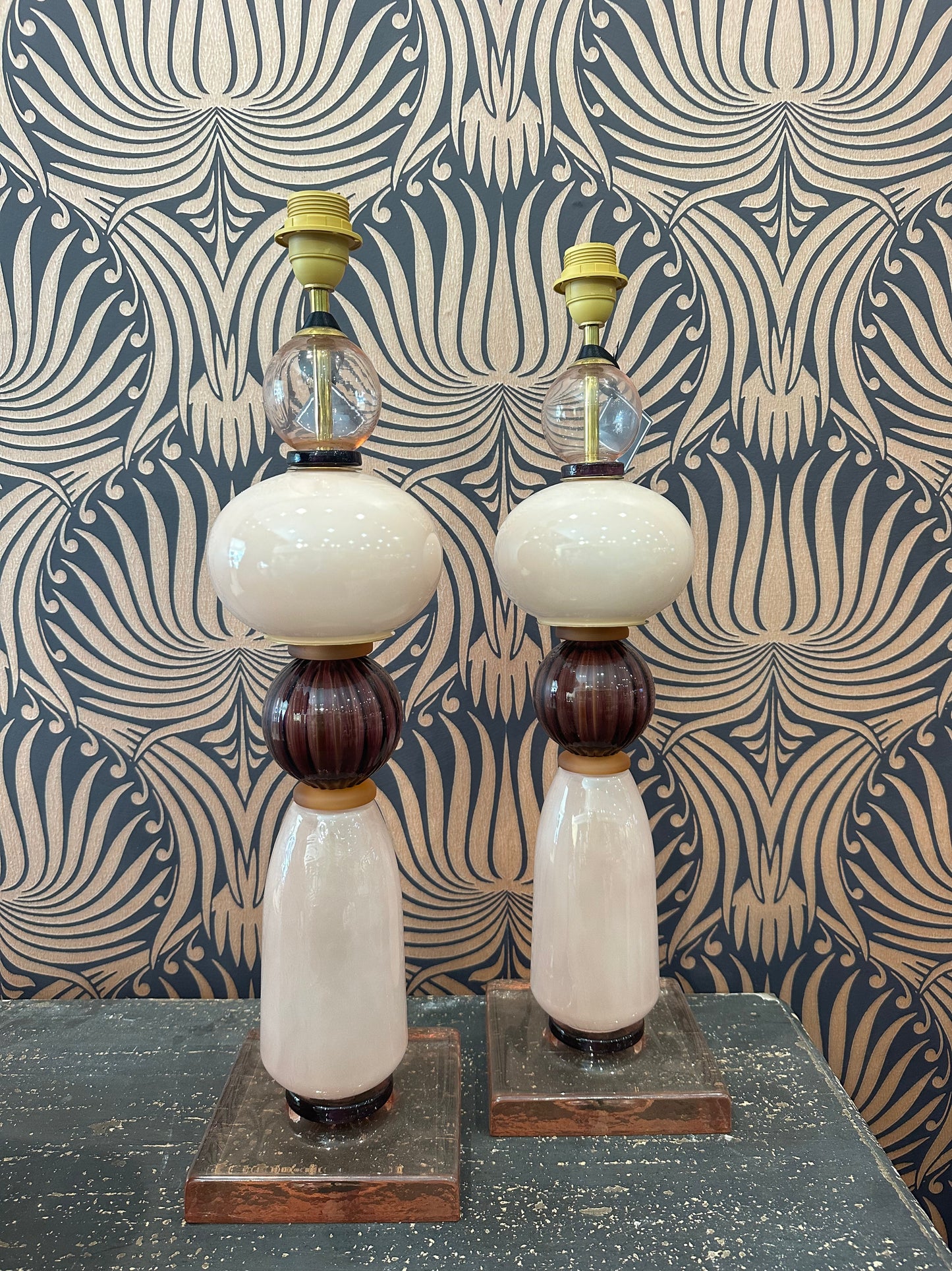 Antique pink/purple lamps, pair