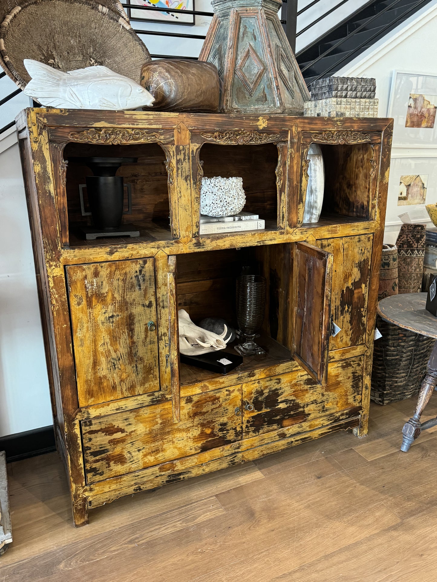 Antique Yellow Tibetan Cabinet