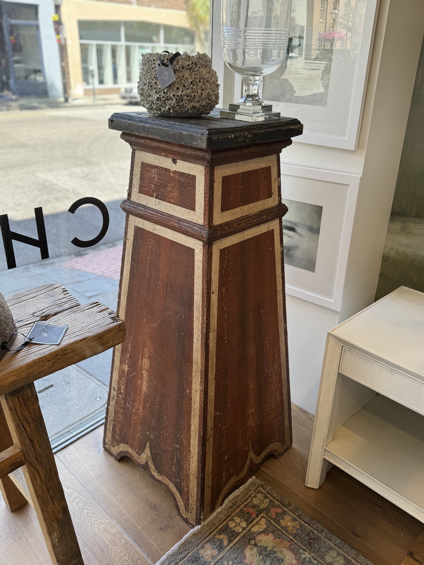Antique Wooden Painted Pedestal