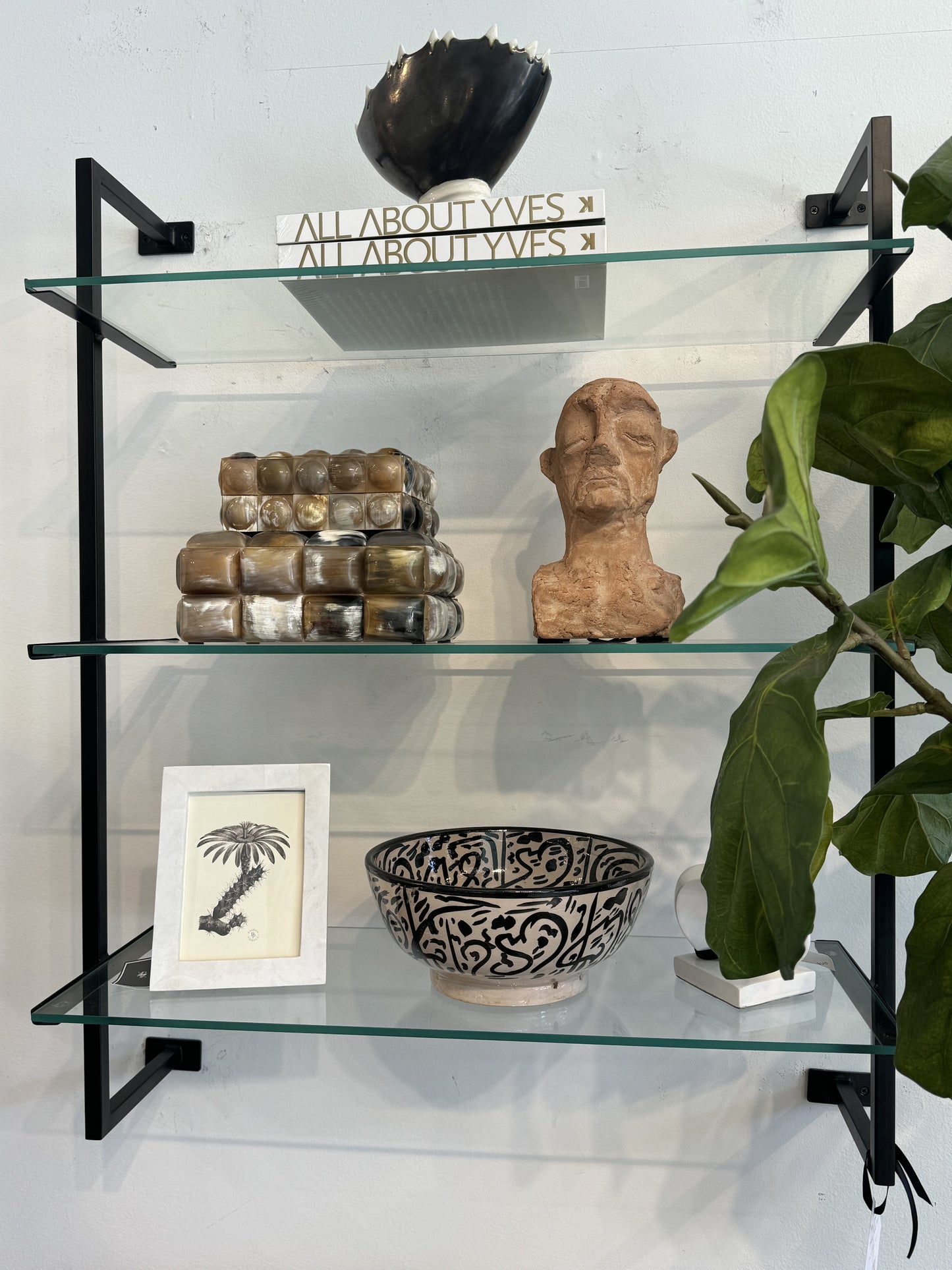 Satin Black and Glass Wall Shelf