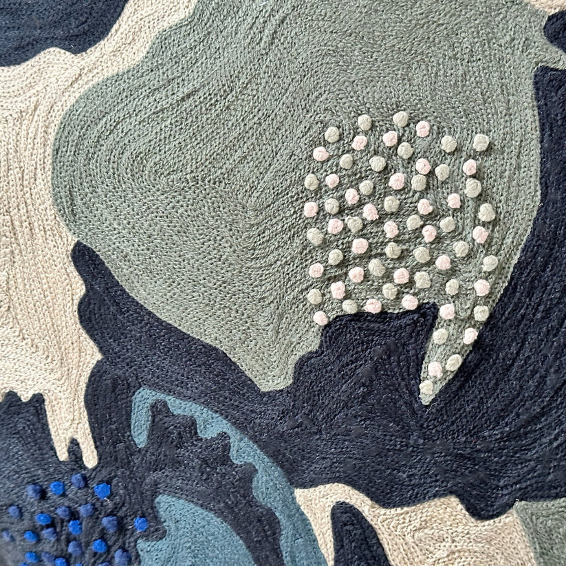 Blue Floral Embroidered Pillow