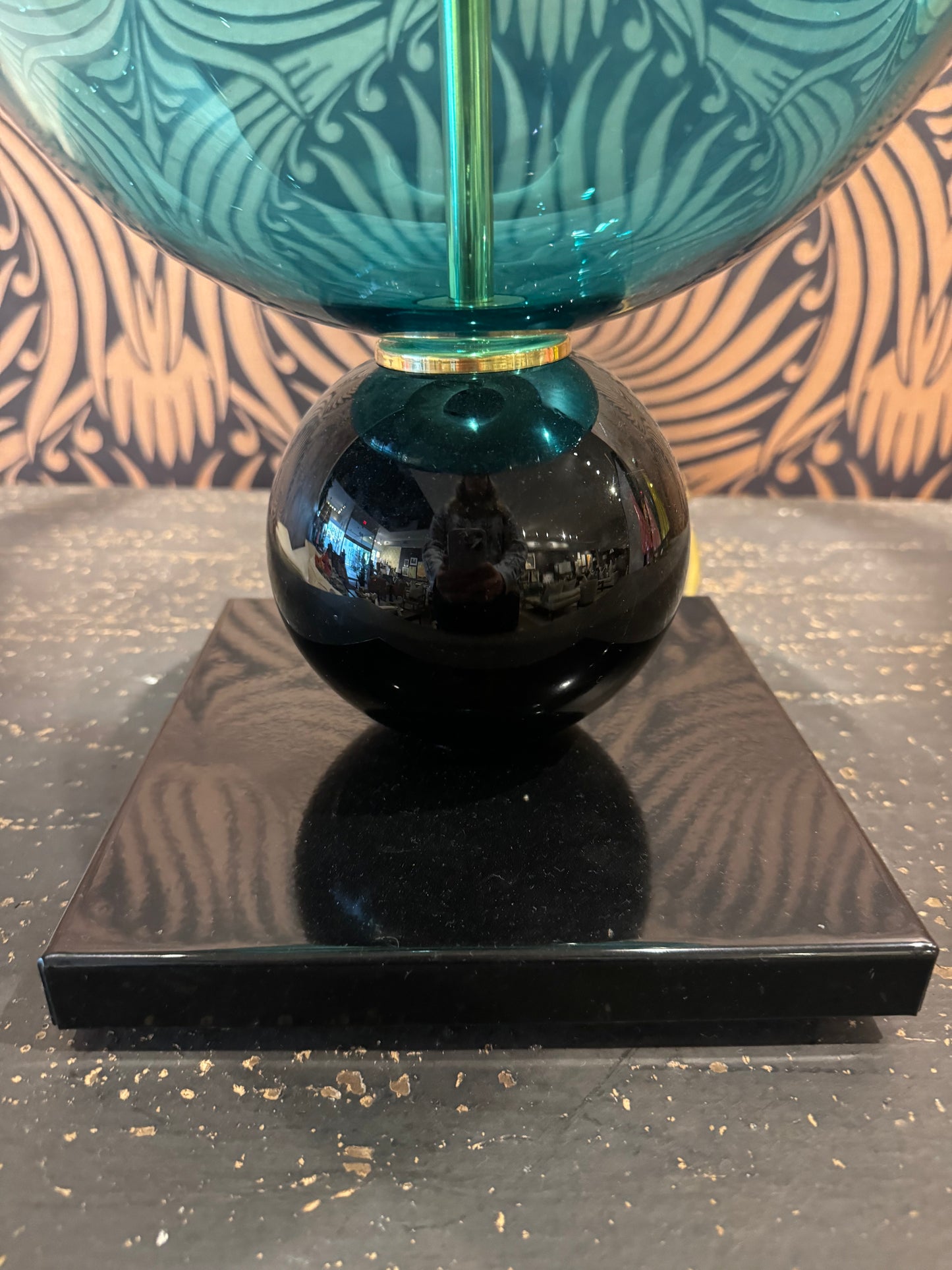 Antique Blue Murano Glass Lamps with Grey Ikat Shade, Pair