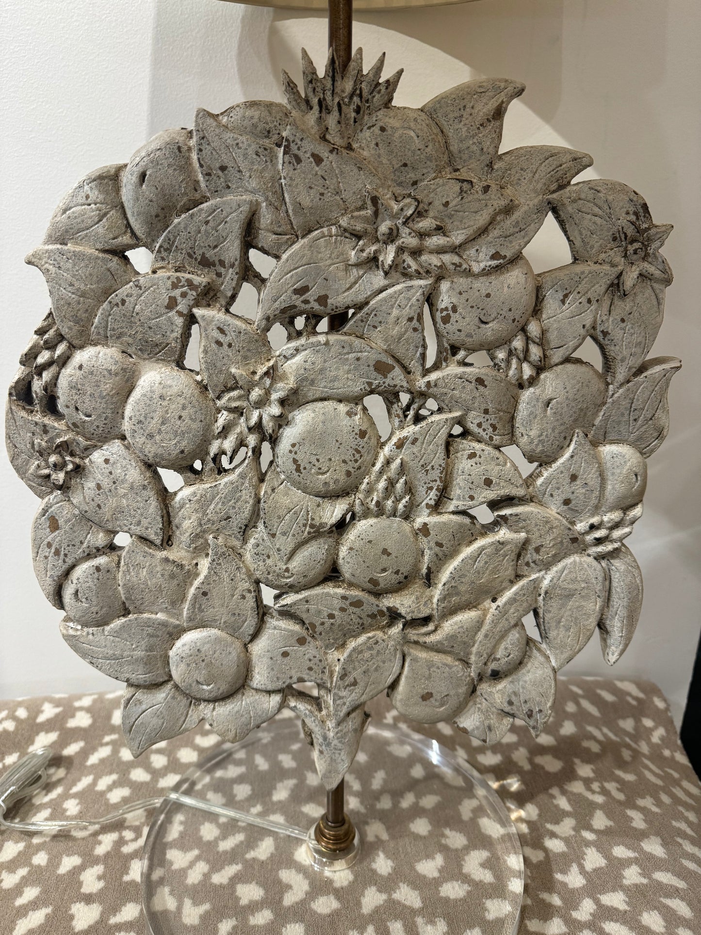 Carved Flower Basket as Lamp Lucite Base