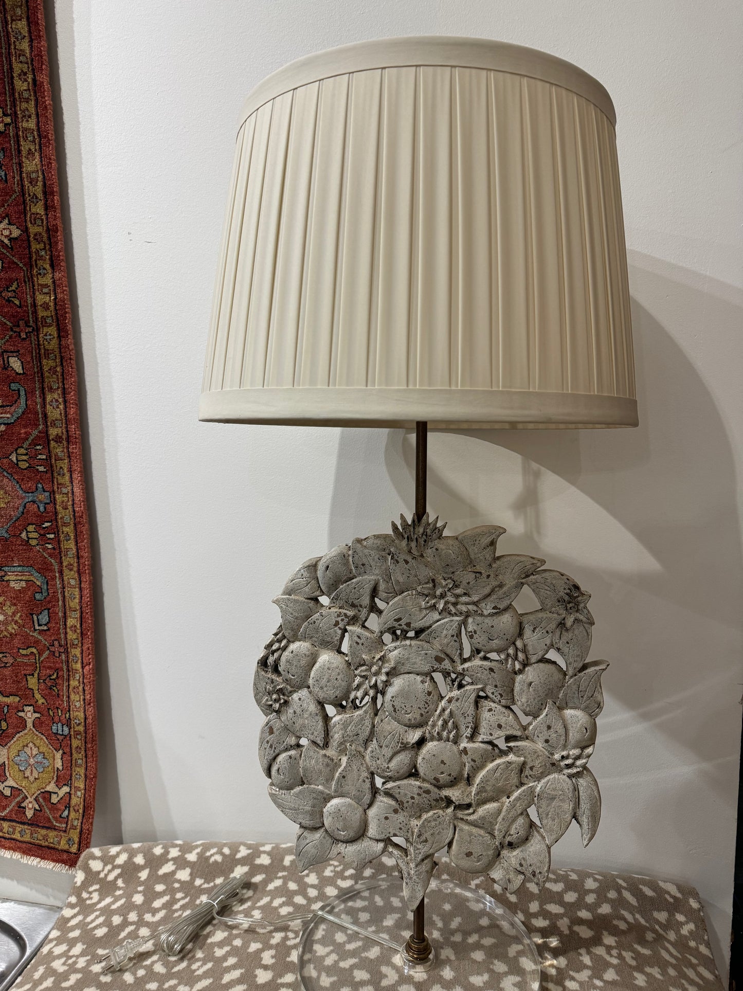 Carved Flower Basket as Lamp Lucite Base