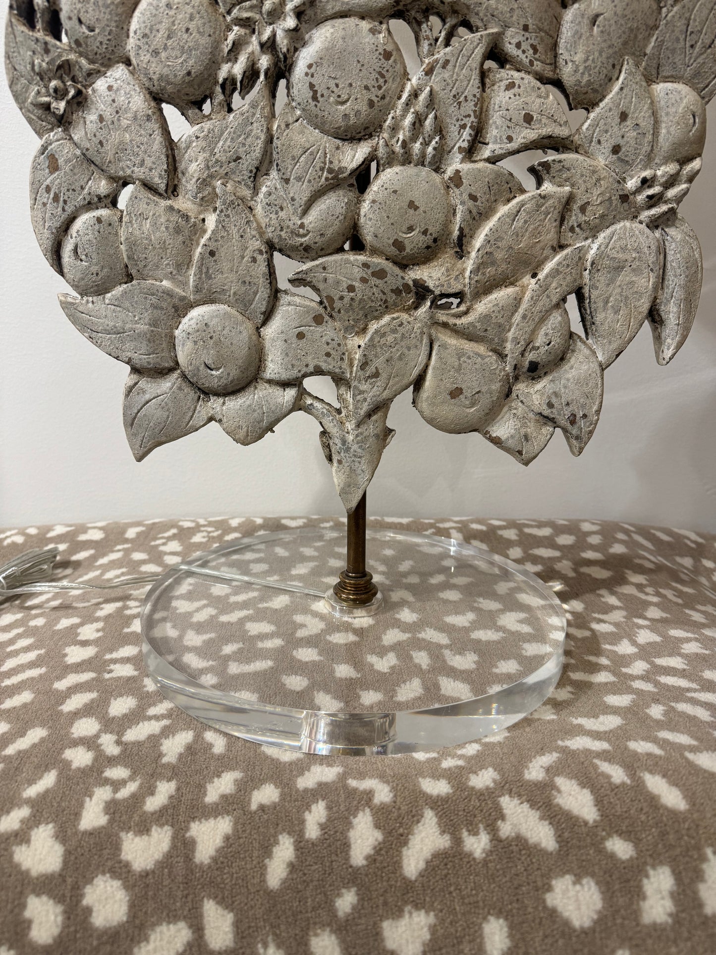 Carved Flower Basket as Lamp Lucite Base