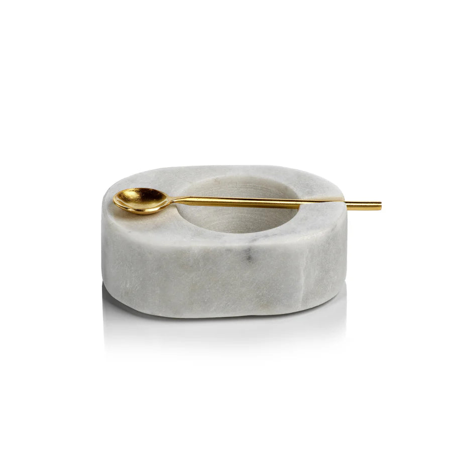 Marble Salt and Pepper Bowl with Gold Spoon