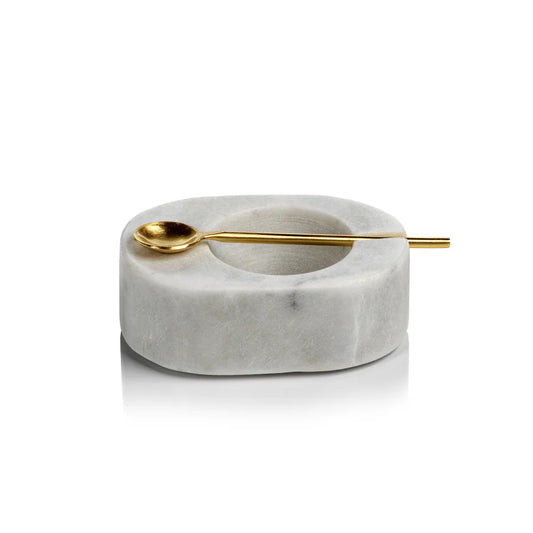 Marble Salt and Pepper Bowl with Gold Spoon