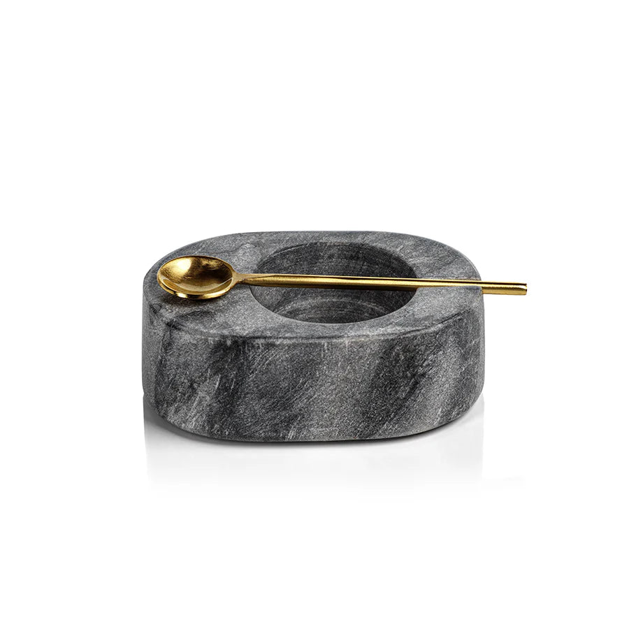 Marble Salt and Pepper Bowl with Gold Spoon