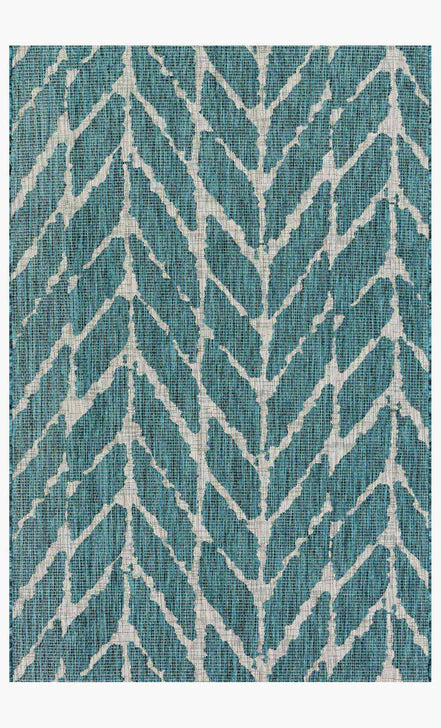 Indoor/Outdoor Rug in Teal + Grey Leafy Chevron