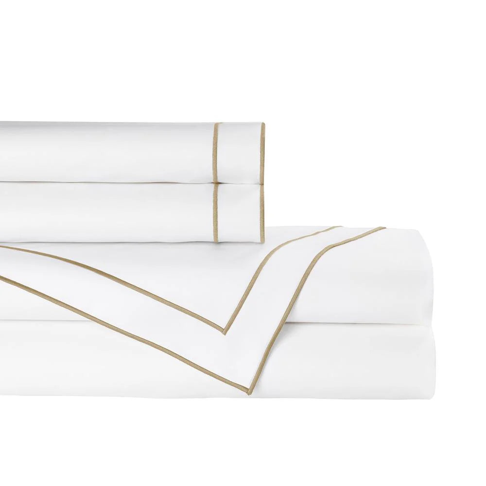White Cotton Sateen Sheet Set with Gold Embroidery, King