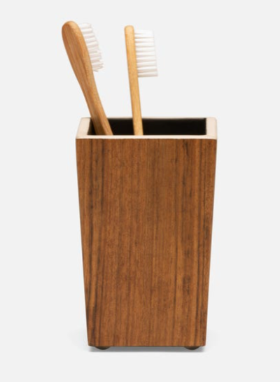 Wooden Tooth Brush Holder with Faux Bone Trim