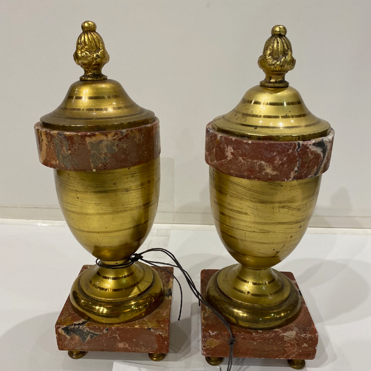 Pair of Vintage Marble + Metal Urns