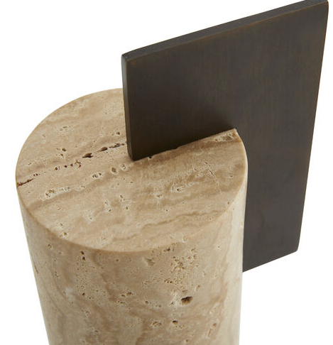 Travertine + Bronze Slice Sculpture/ Bookend
