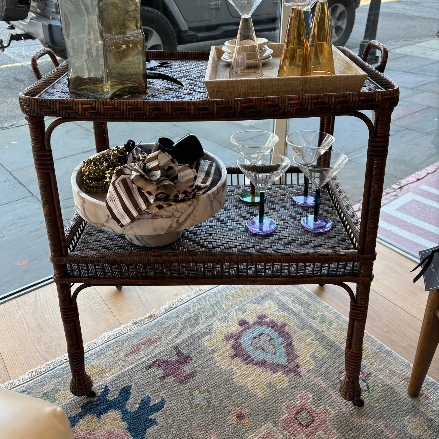 Vintage Wicker Barcart on Wheels