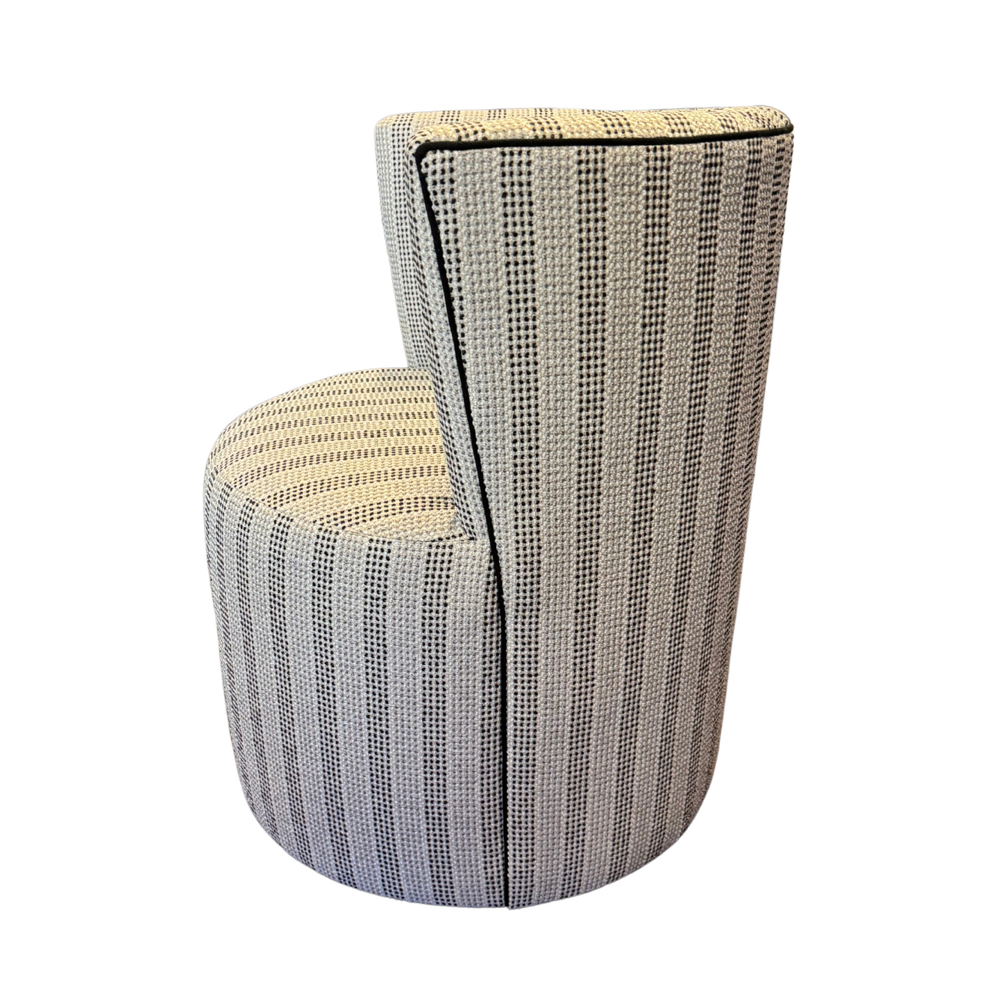 Barrel Chair on Casters in Gray Dotty Woven Stripe