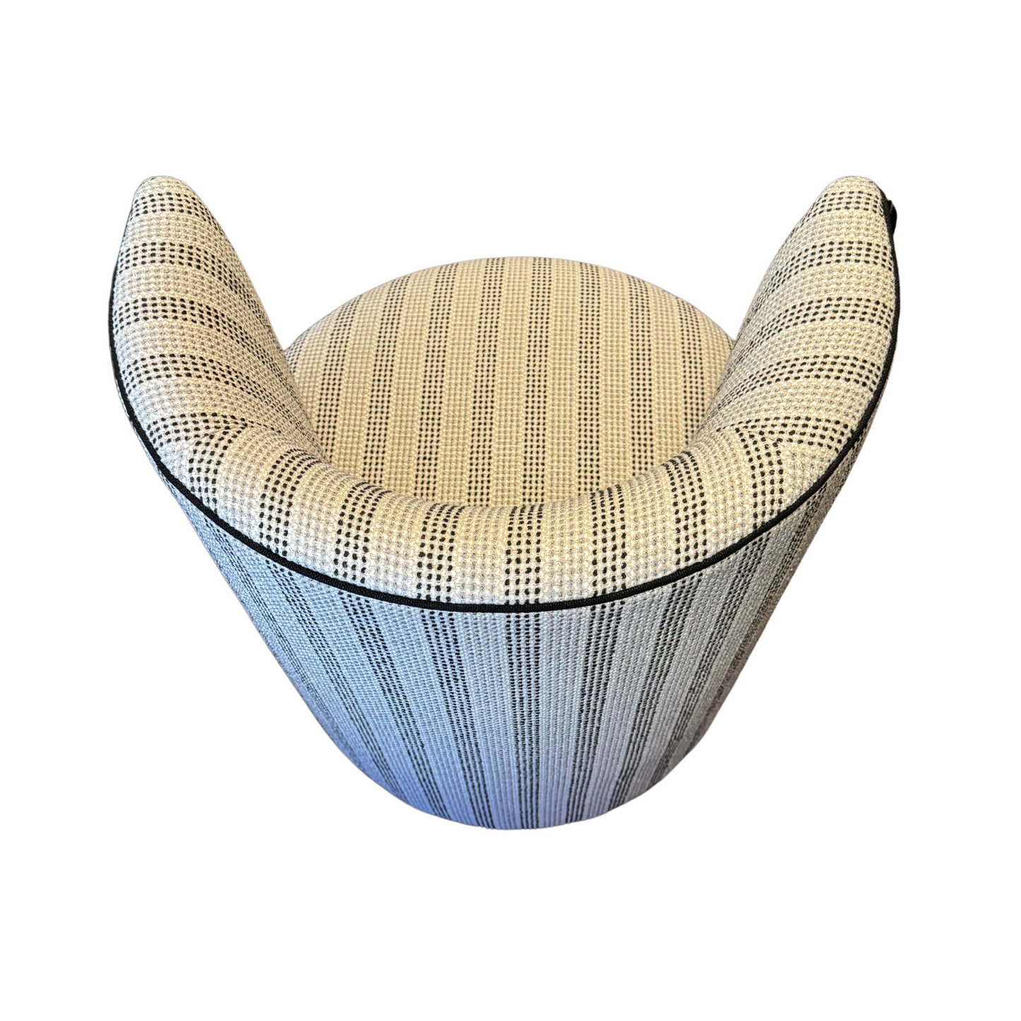 Barrel Chair on Casters in Gray Dotty Woven Stripe