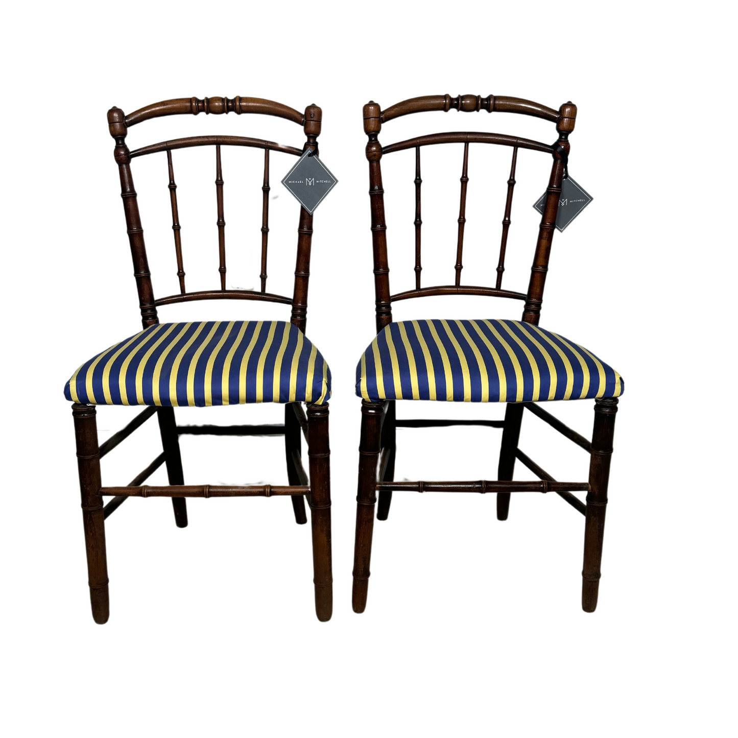 Antique Napoleon Chairs with Yellow and Blue Upholstering c1880's, Pair