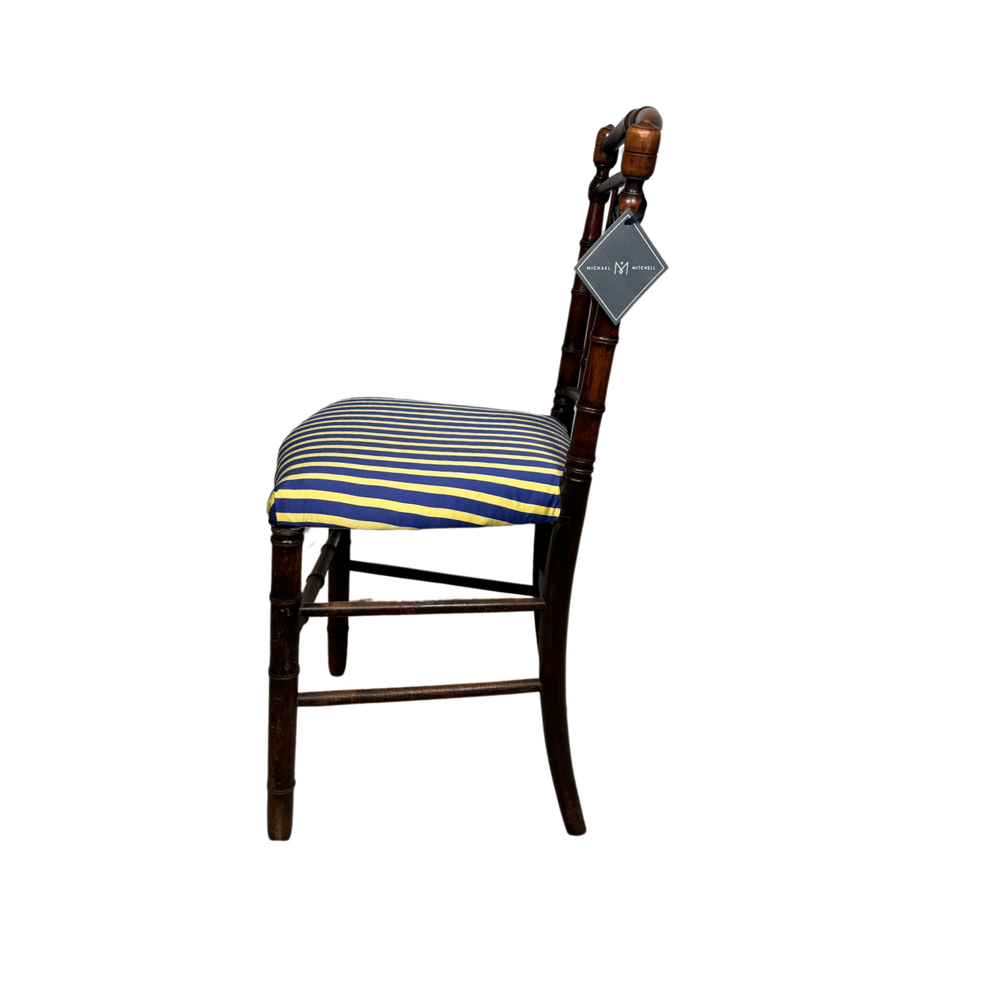 Antique Napoleon Chairs with Yellow and Blue Upholstering c1880's, Pair