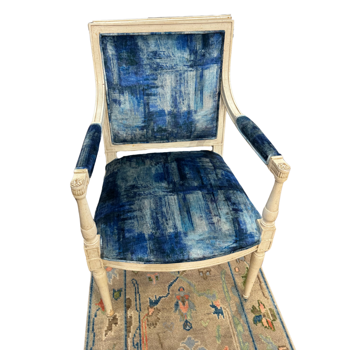 Pair of Louis XVI Style Arm Chairs with Blue Fabric