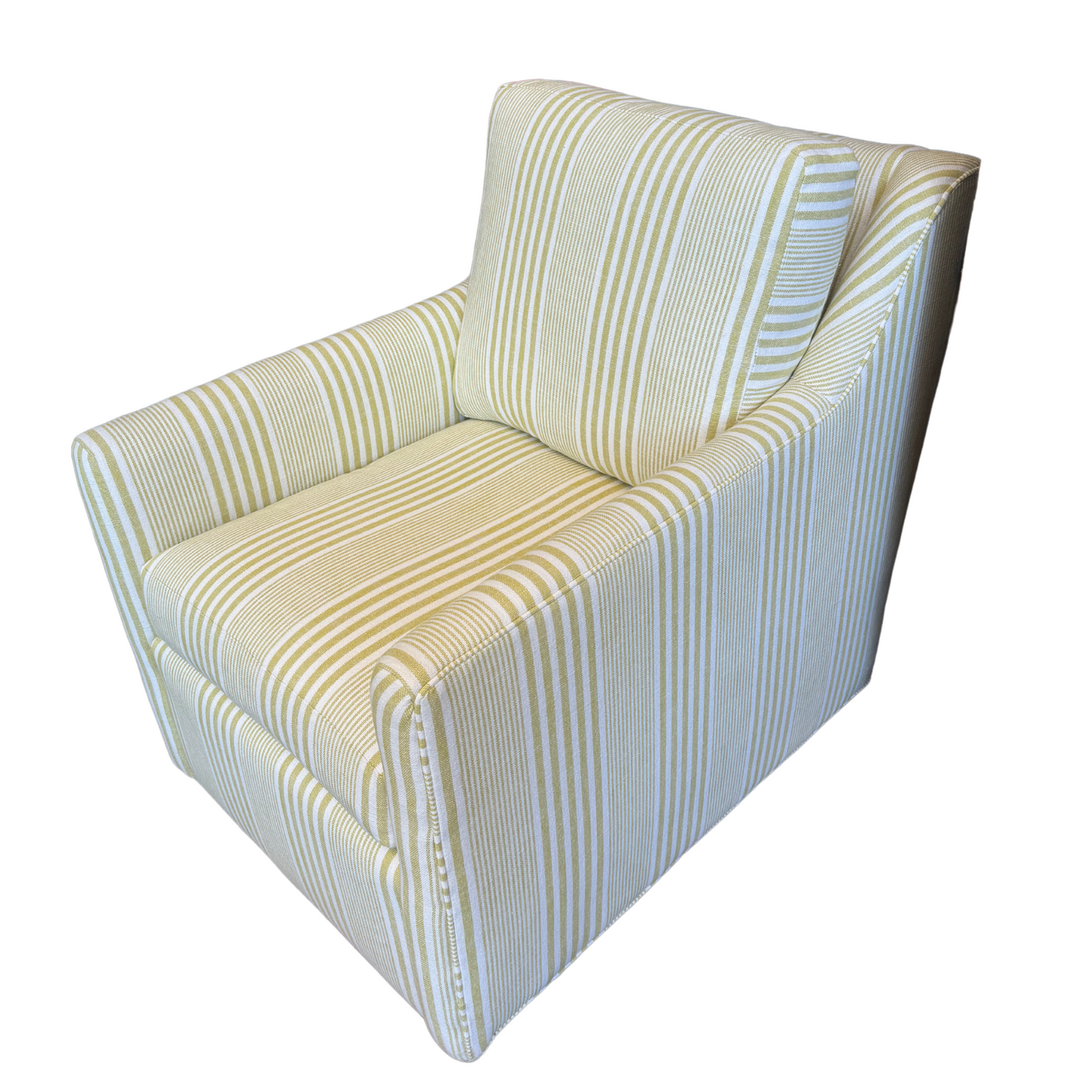 Loose-Back Swivel Chair in Cabana Stripe Lemonchello