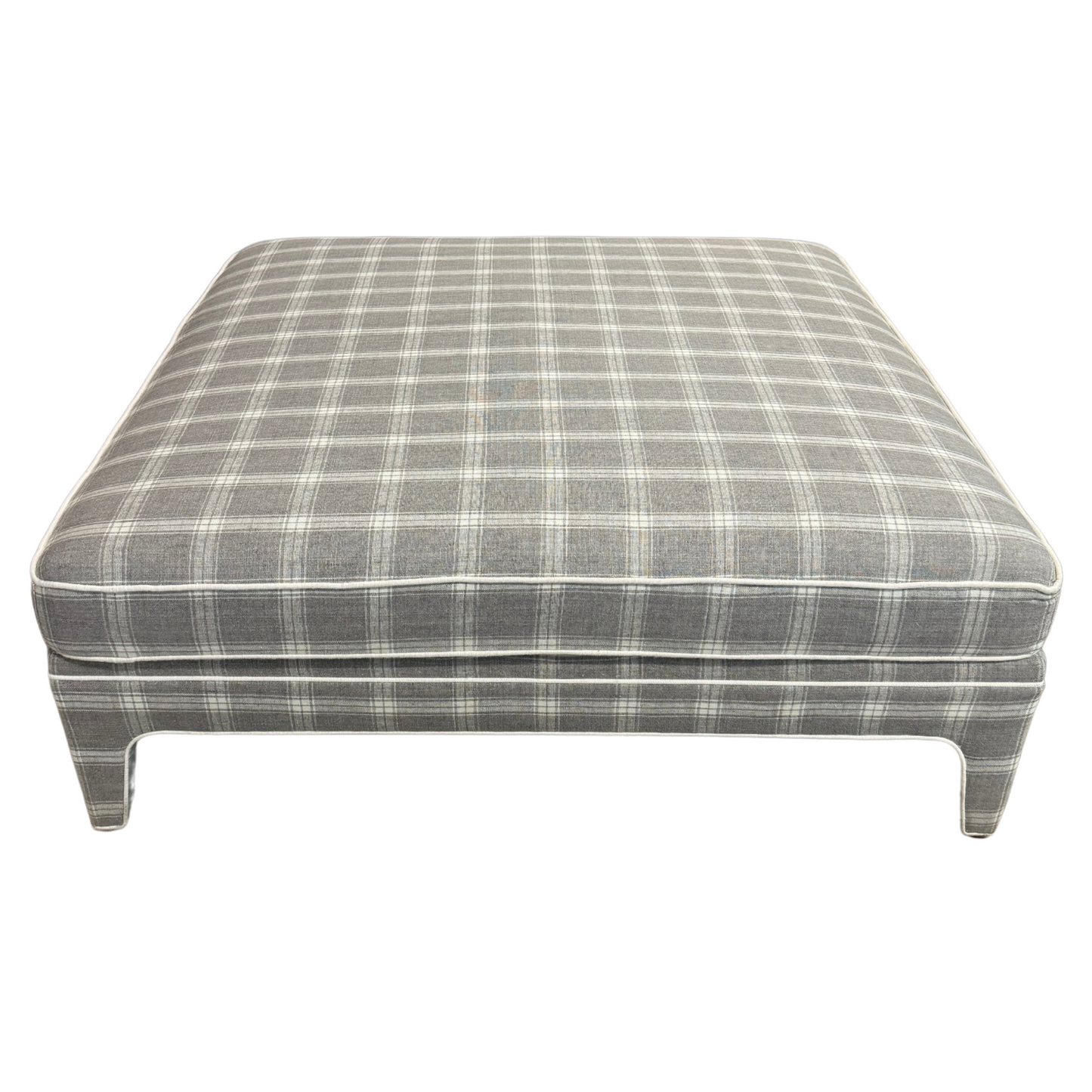 Square Upholstered Cocktail Ottoman in Light Gray Plaid