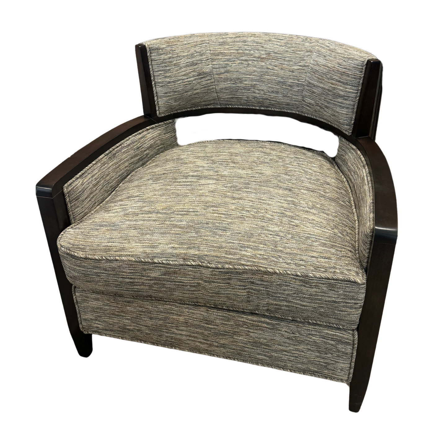 Open-Back Club Chair in Smokey Blue + Matcha Woven
