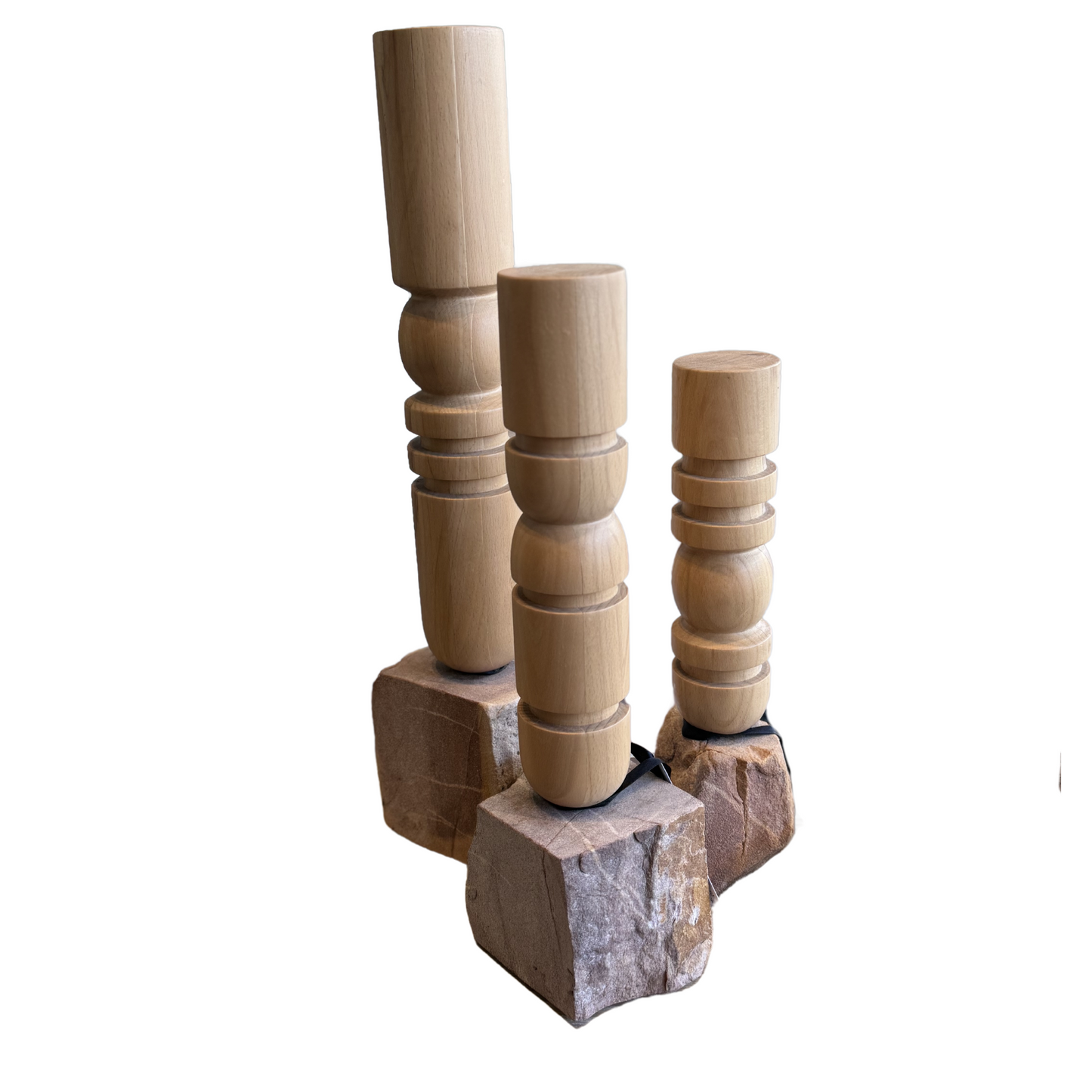 Hand-Made Dolomite Stone + Mahogany Candlestick, Small