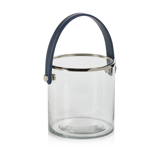 Glass Ice Bucket with a Leather Handle