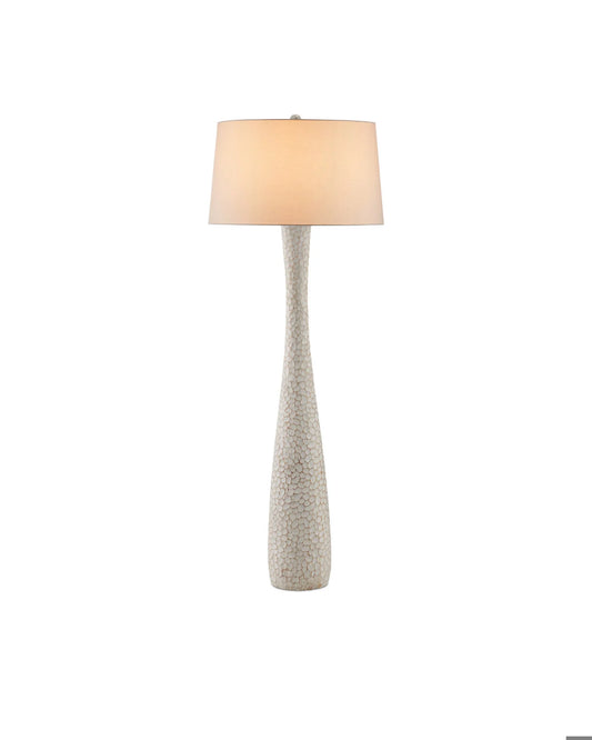 Hand Carved White Washed Wood Floor Lamp