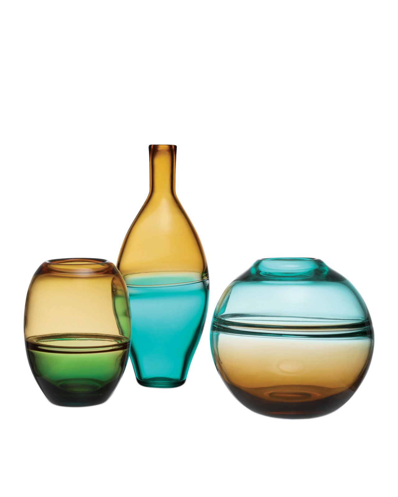Two Tone Blown Vases, Set of 3