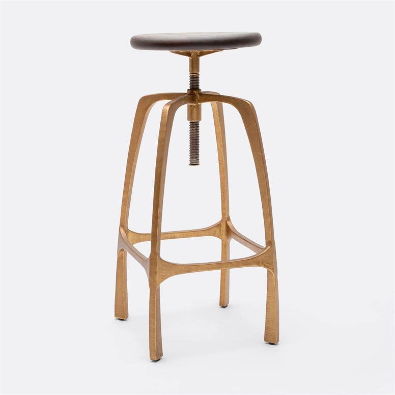 Walnut Top Swivel Barstool in Aged Brass