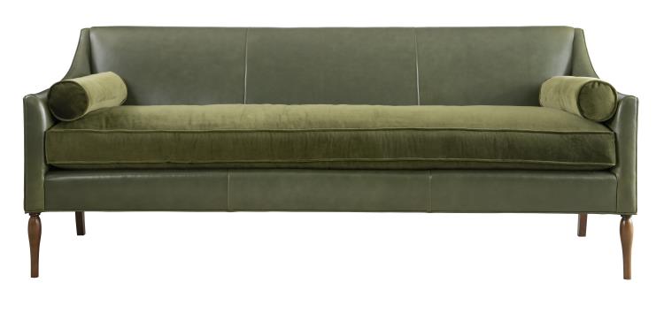 Green Leather and Velvet Bench Seat Sofa