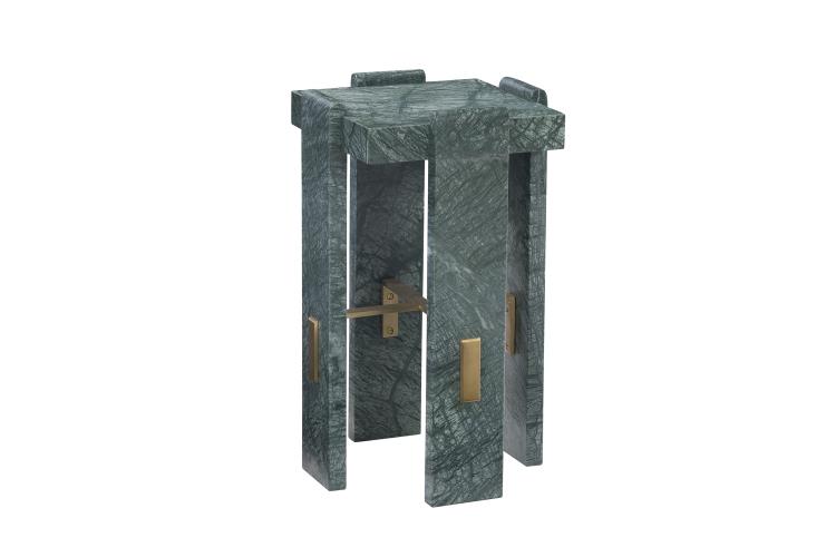 Forest Green Marble Spot Table with Brass Accents