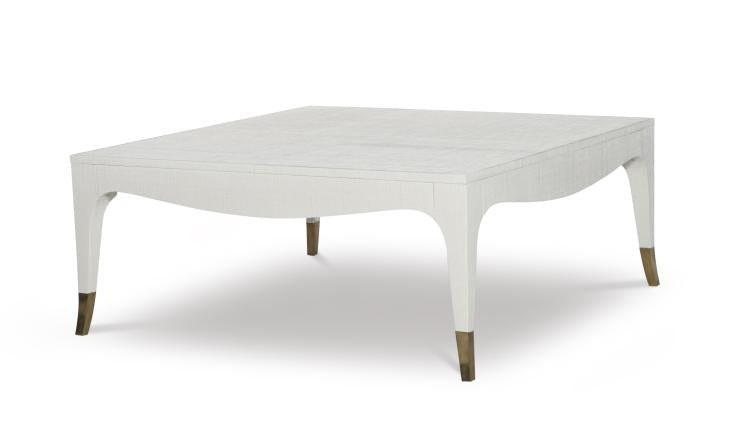 Square Cocktail Table in White Dove Finish with Brass Accents